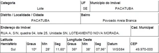 Imóvel 2876111 [''] - ['RUA A, N. 00, QD 04, LT 25/POVOADO AREIA BRANCA'] [''] - ['Pacatuba']/['SE'] - 1
