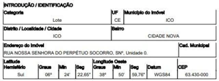 Imóvel 2368034 ['10214786'] - ['RUA NOSSA SENHORA DO PERPÉTUO SOCORRO,N. 00, CIDADE NOVA - CEP: 63430-000, ICO - CEARA'] ['Cidade Nova'] - ['Icó']/['CE'] - 1