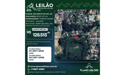 Terreno em São Bento do Sul, Rio Negro, Rua Aviador Harry Bollmann, n 633, SC. Área: 462.84m2 - imagem 0