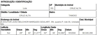 Imóvel 3063159 [''] - ['Av Dr. João Belchior Marques Goulart, N. SN, QD P, LT 05 - Tamoio - Cruz Alta/RS'] [''] - ['Cruz Alta']/['RS'] - 1