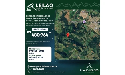 Imóvel rural em Ponte Serrada, Salto Do Bloco, Salto do Bloco, Fazenda Ressaca, SC. Área: 298300m2 - imagem 0