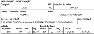 Imóvel 269396 ['10005751'] - ['RUA OLIVEIRA CANDIDO CH-80A, ESQUINA TRAVESSA 2, JARDIM NOVO MUNDO - CEP: 74710-262, GOIANIA - GOIAS'] ['St. Sul'] - ['Goiânia']/['GO'] - 1