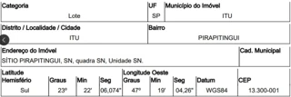 Imóvel 2999498 [''] - ['SITIO PIRAPITINGUI, s- 00'] ['Pirapitingui'] - ['Itu']/['SP'] - 1